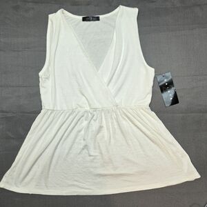 Chic Cream Sleeveless Wrap Blouse